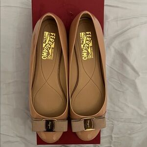 Salvatore Ferragamo Nude Patent Leather Flats with Bow